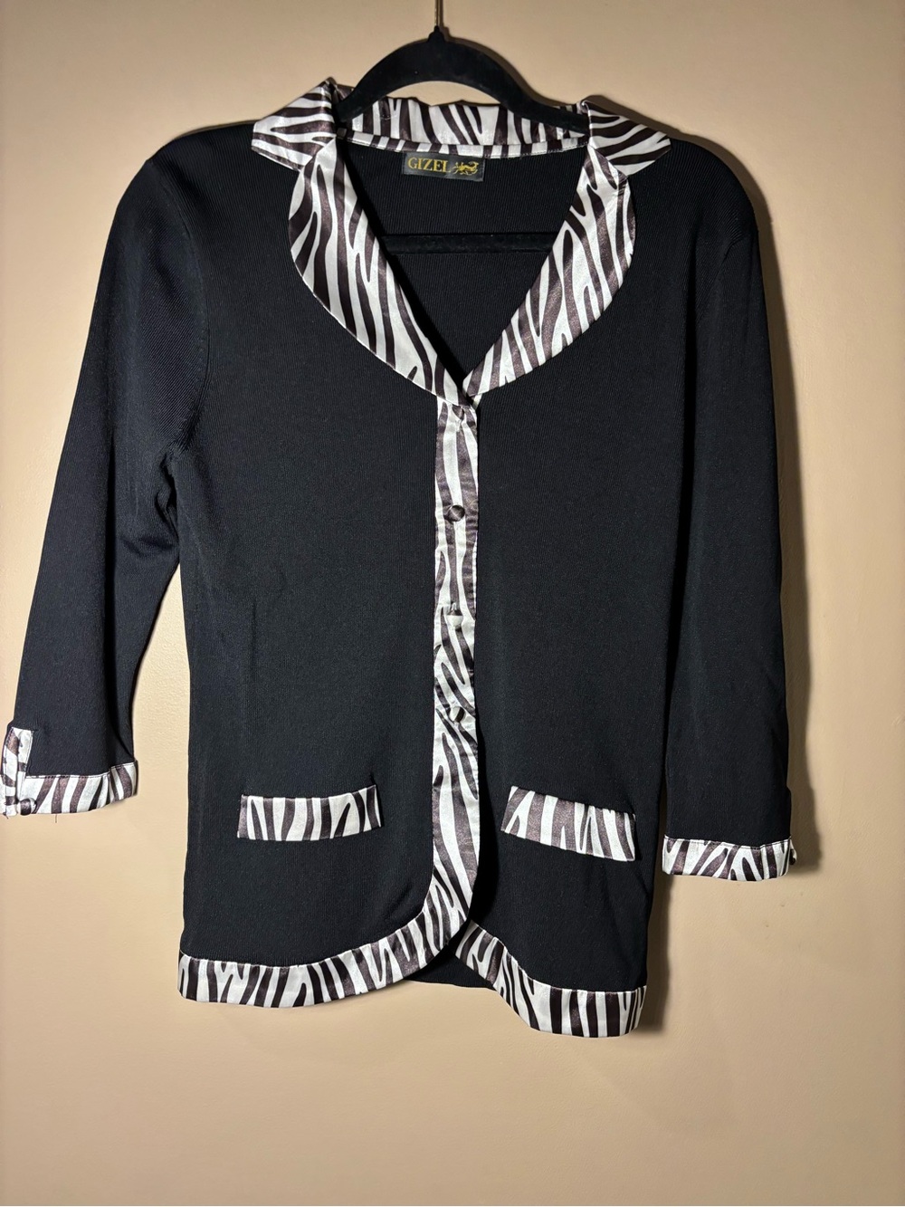 Y2K Style Black Zebra-Trim Top/Cardigan